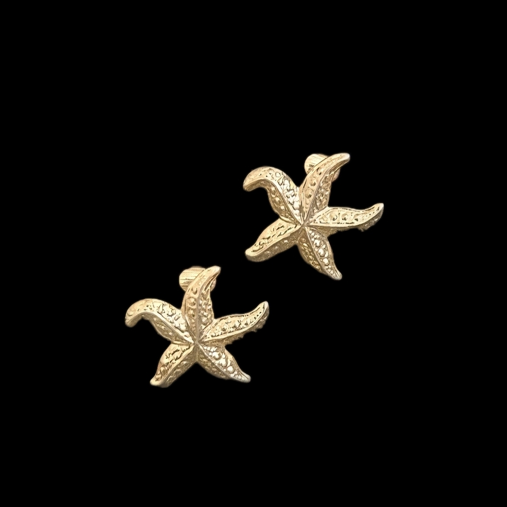 Vintage Starfish Ocean Lightweight Gold Tone Clip On Nautical Earrings